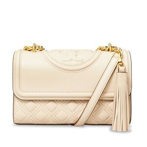 New Tory Burch Cream Fleming Small Quilted Leather Convertible Shoulder Bag